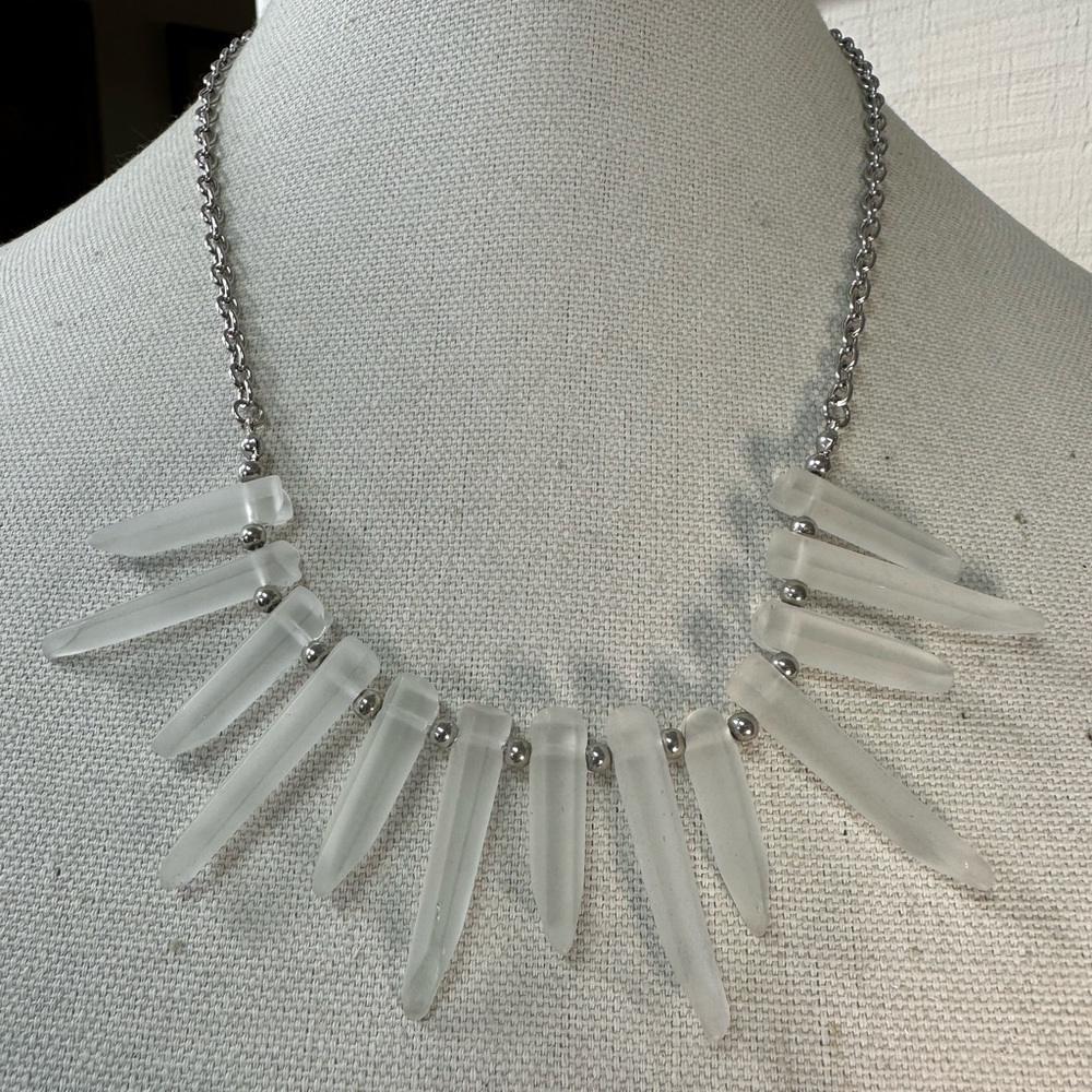 Frosted dangling spike crystal style necklace